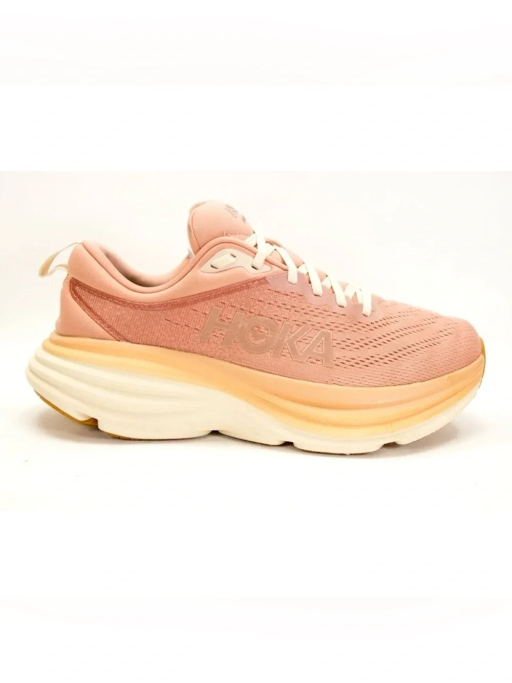 Hoka One One Bondi 8 Womens Size US 8 B Sandstone Cream Comfort Running Shoes - Picture 5 of 13